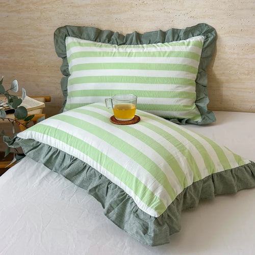 taie d'oreiller coton délavé rayures horizontales vintage doux lit maison décorative
