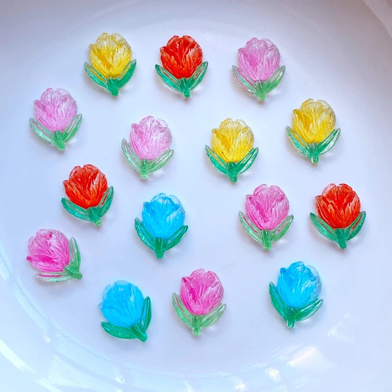 figurines résine fleurs stylisées pinceau ongles couleurs vives adhésif décoration artisanale bijoux accessoire coiffure