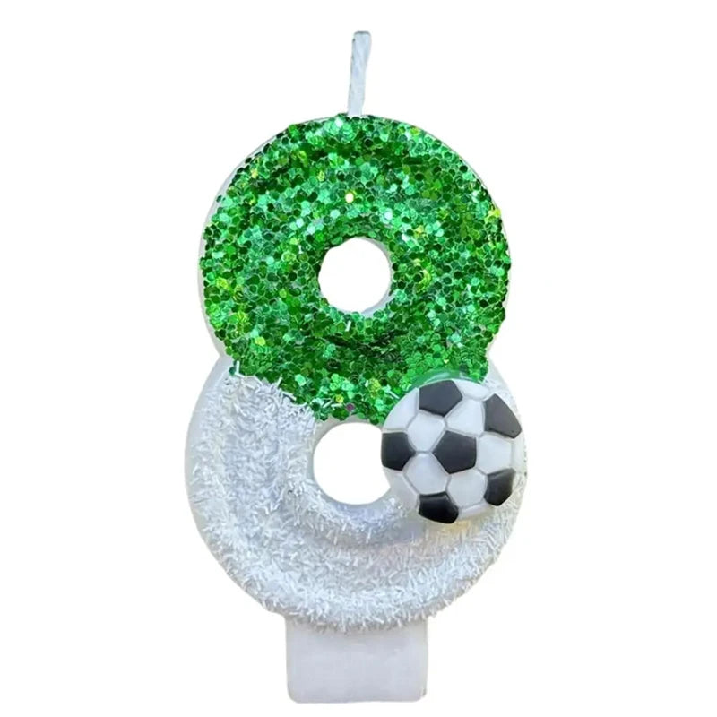 bougies anniversaire forme chiffres vert paillette ballon football clips décoratives thème sportifs numérotation enfants