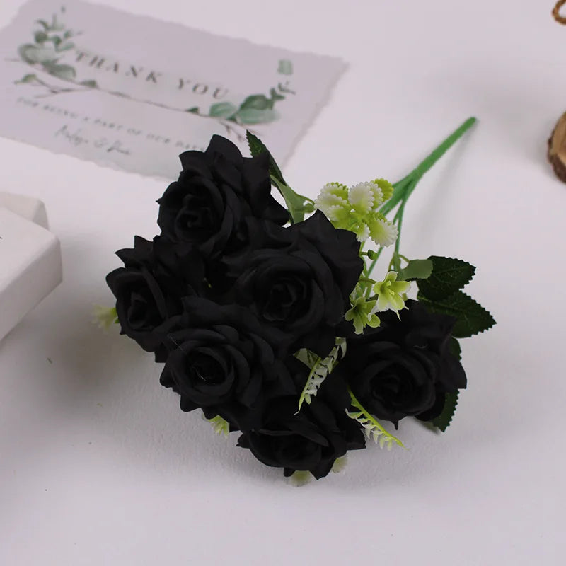 décoration intérieure bouquet artificiel roses soie classique blanc violet noir