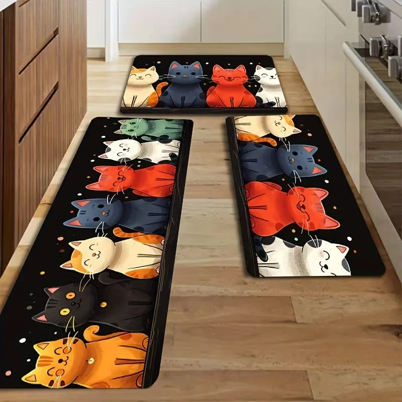 tapis sol moderne chatons colorés fond noir antidérapant extérieur intérieur polypropylène polyester