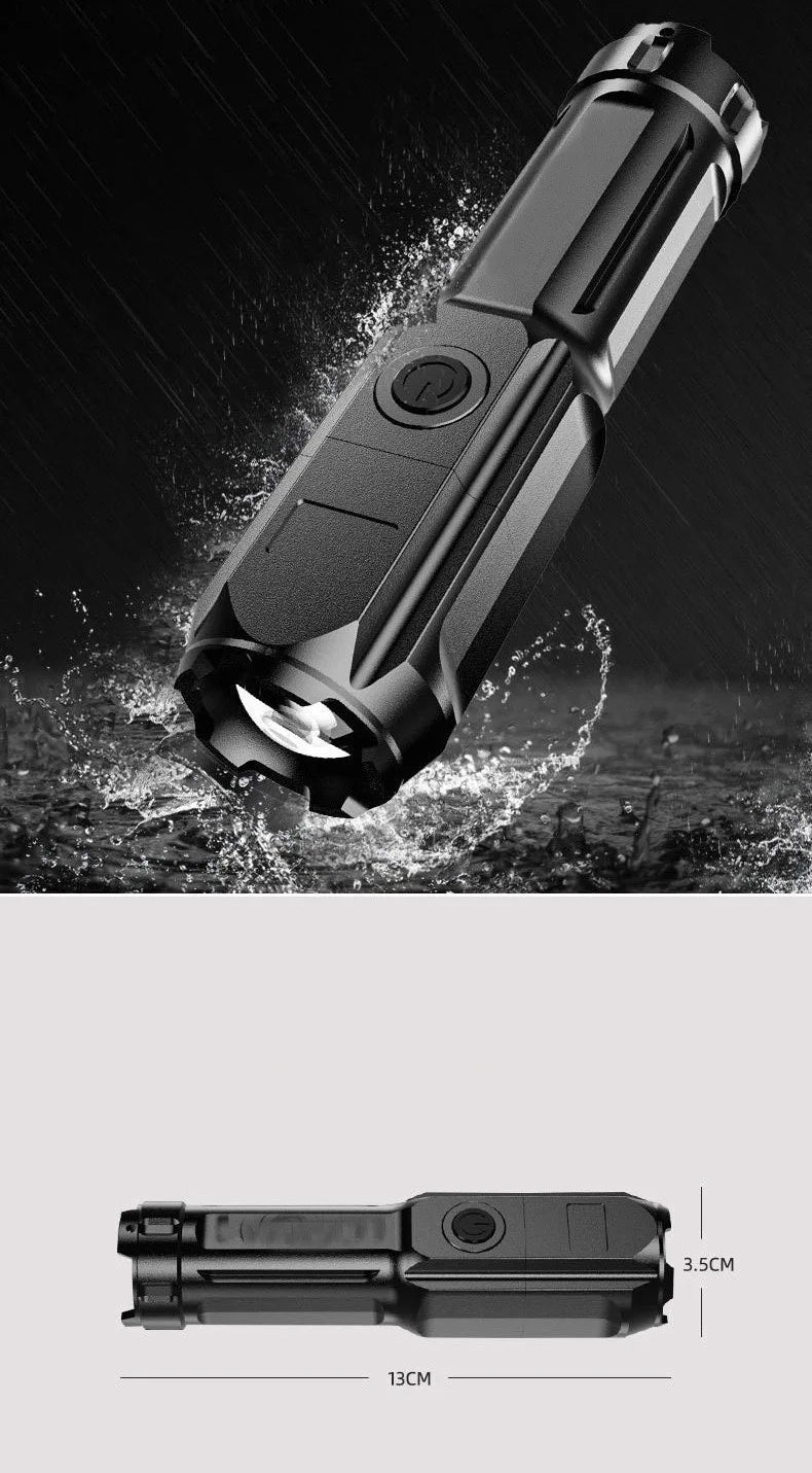 lampe torche noire rechargeable 250 lumens zoom moderne camping 100 200mètres certifiée usb