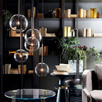 suspension lumineuse transparente moderne sphères verre chromé chambre salon pendentif led interrupteur bouton