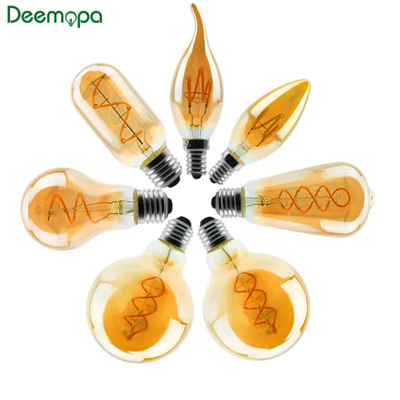 ampoules filament spirale dorée retro or noir opalescent e27 2200k 22w 20000h