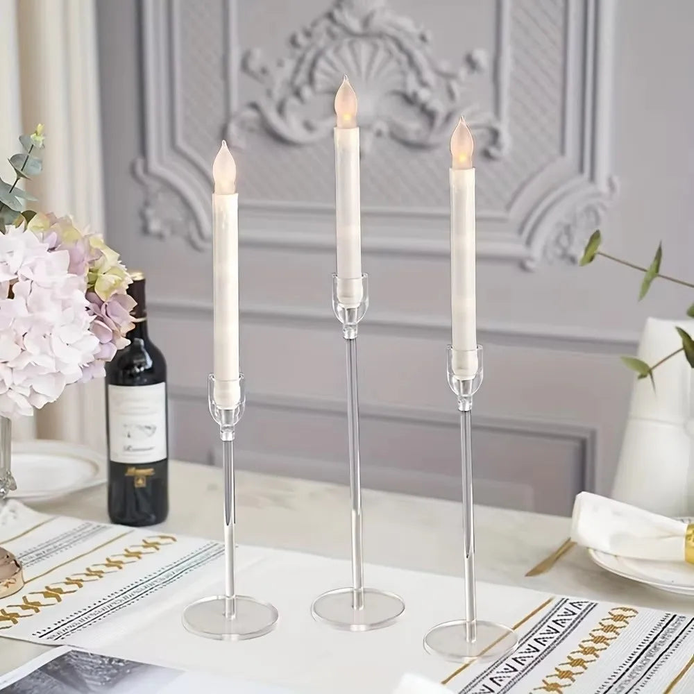supports bougie transparents modernes élégants bougies led imitation flamme décoration table hauteur 24cm 29cm