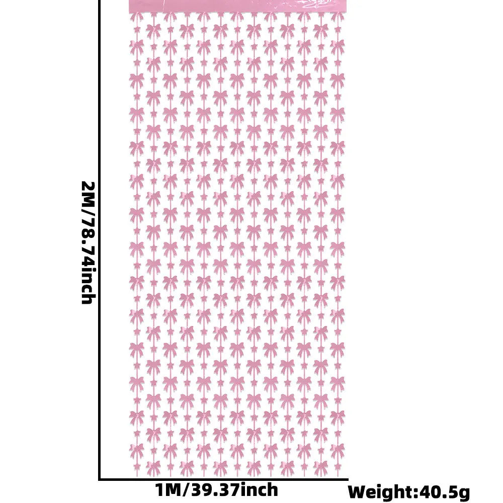 rideau moderne rose noir motif rubans décoration anniversaire mariage baptême fête enfants valentin