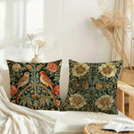 housses coussin vintage floral oiseaux tissu polyester beige vert orange jaune bleu décoratif