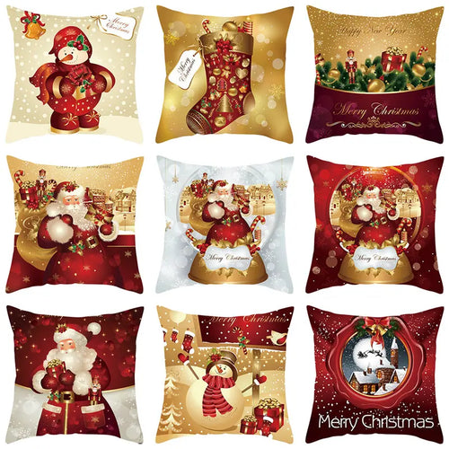 housse coussin noël père noel bonhomme neige boules sapin rouge blanc doré traditionnel fixe