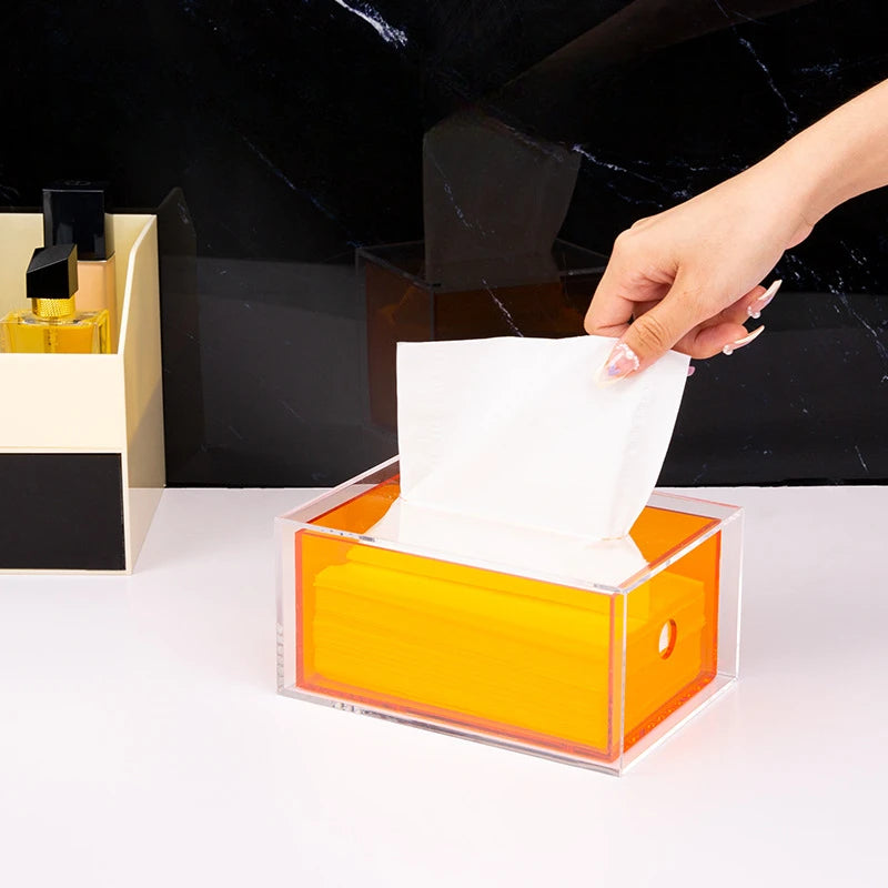 boîte mouchoirs acrylique transparente moderne orange rangement simple ornement décoration