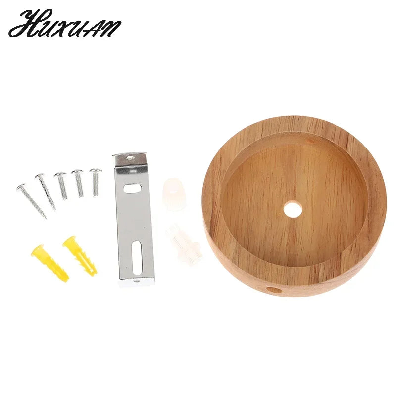 support circulaire bois naturel grain moderne minimaliste vis bouchons mur plaque fixation