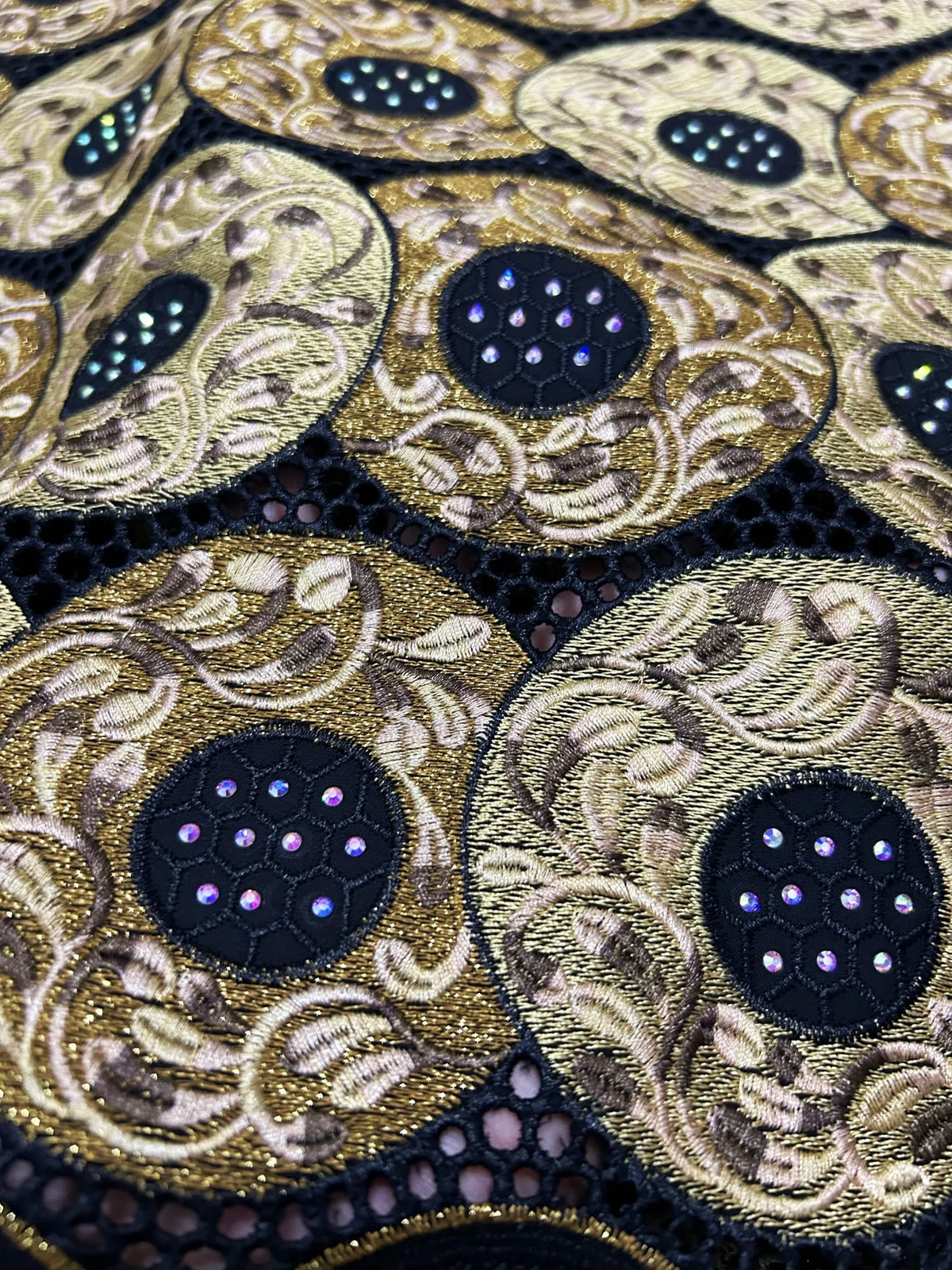tissu brodé noir doré strass occasion party voile coton largeur 51 52 inches dentelle