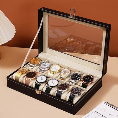 Boîte de rangement montre homme en cuir noir