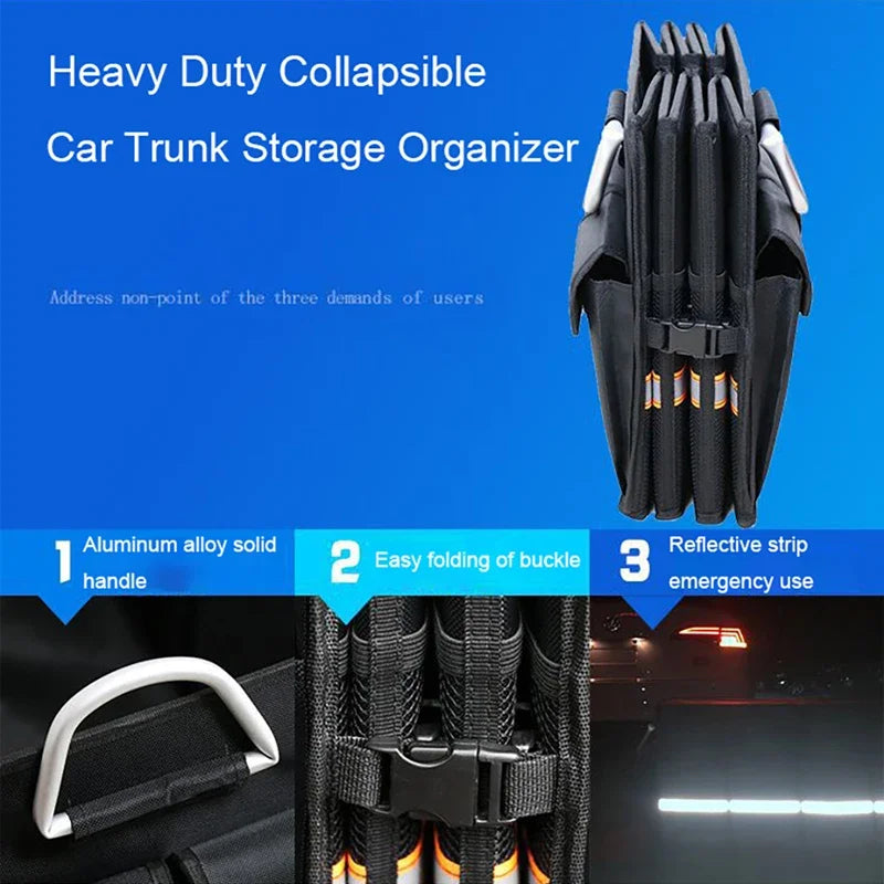 Boîte de rangement automobile pliable 66L noire avec poignées métalliques