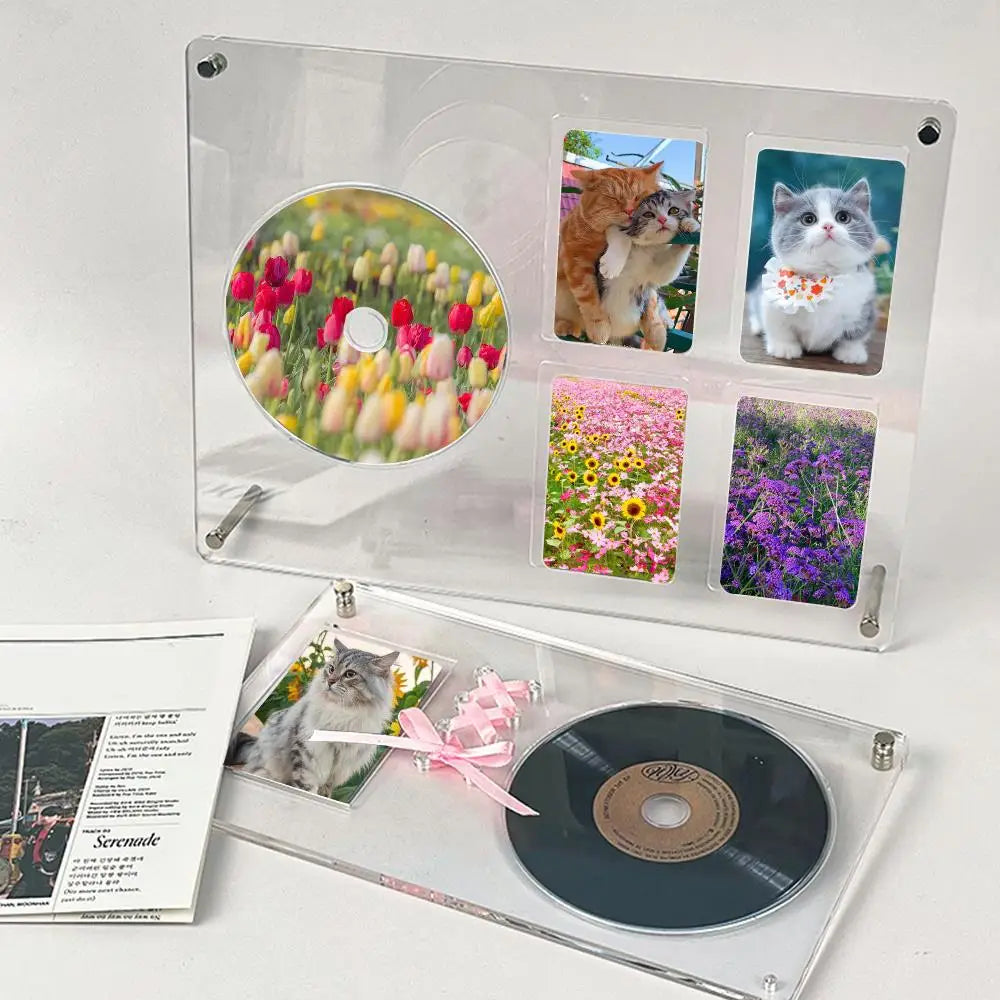 cadre photo moderne transparent clips acrylique photos chats fleurs roses