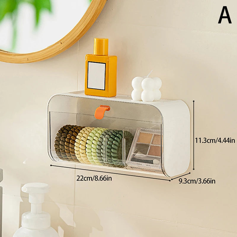 boîte rangement murale adhésive transparente blanche moderne maquillage disques coton applicateurs toilettage