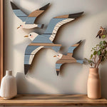 décorations murales oiseaux vol bleu gris moderne adhésif bois rayures abstrait plages océans