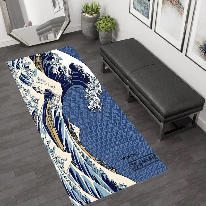 tapis moderne rose blanc bleu fleurs cerisier ondes art japonais salon chambreextérieur