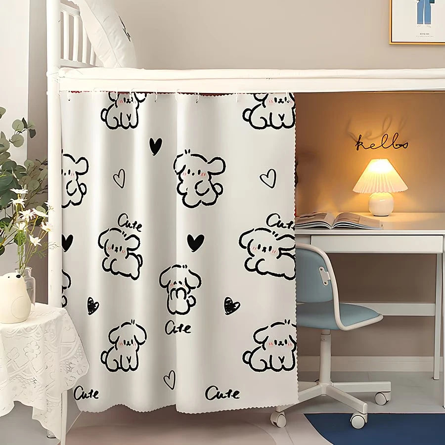 rideau opacité motif chiots cœurs moderne enfant blanc noir chambre maison