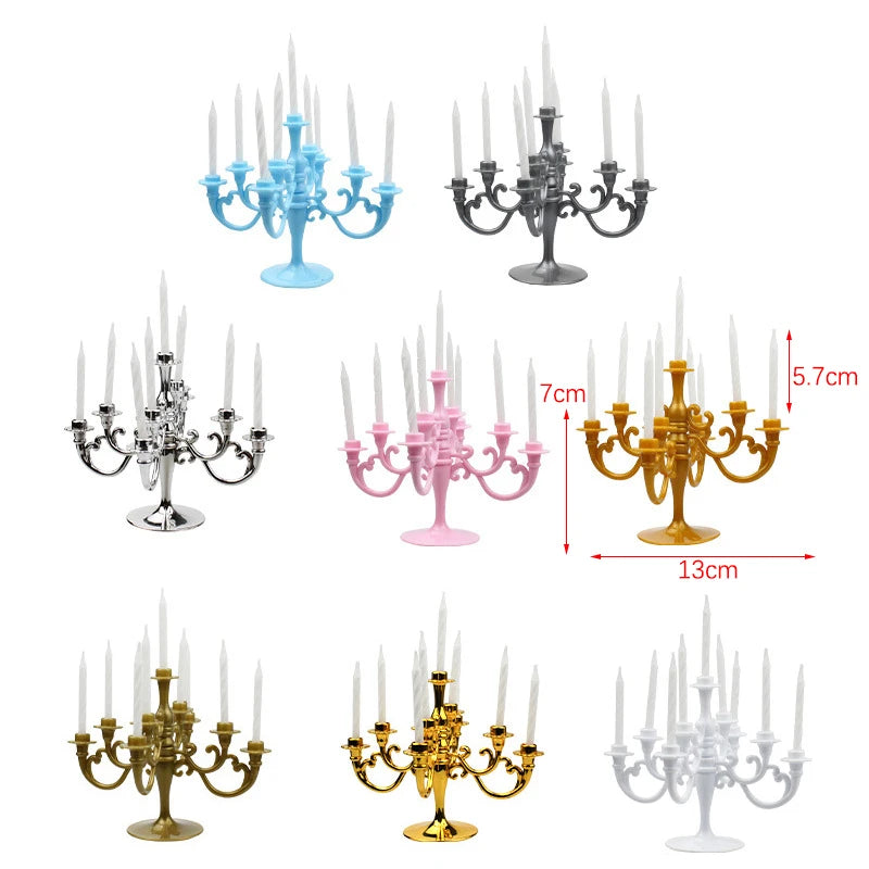 décoration anniversaire bougeoir or argent rose classique cinq branches tiges blanches base plate