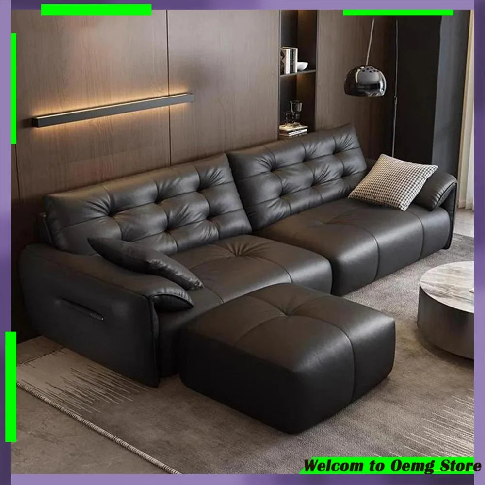 canapé d'angle noir simili cuir boutons moderne salon orienté gauche