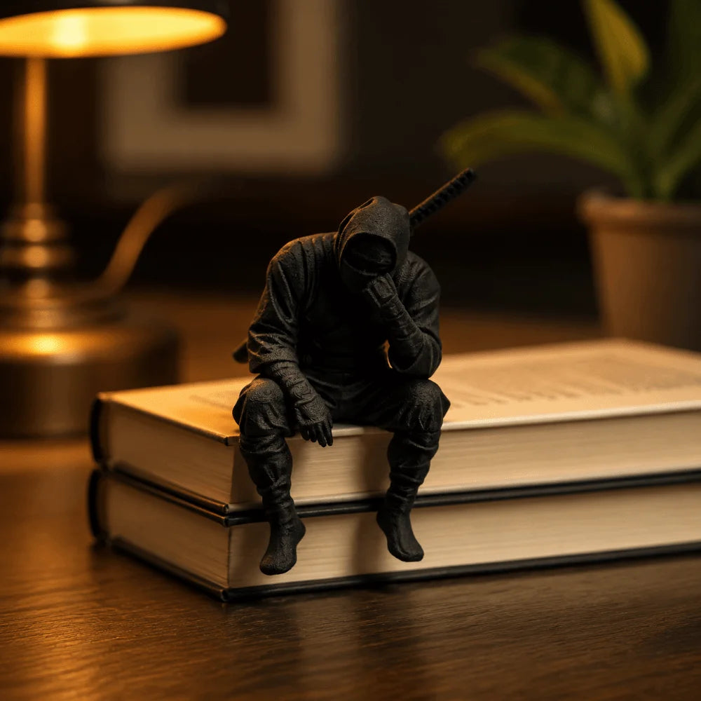 statue miniature ninja noir texturée poignard ceinture bottes réaliste japonais décoration étagère