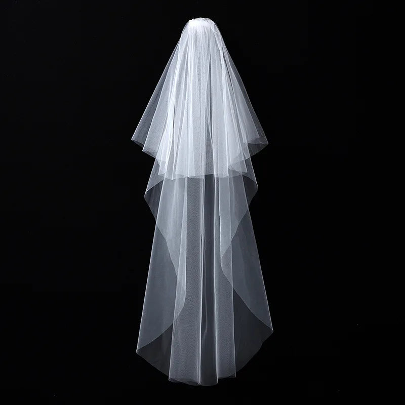 voile mariée double couche dentelle blanc classique clips métalliques transparents photo mariage fiançailles adult