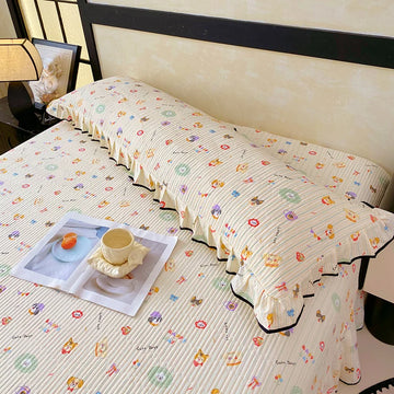 drap lit moderne jaune clair violet motif floral vichy rayures nœuds beige transparent 48x120cm