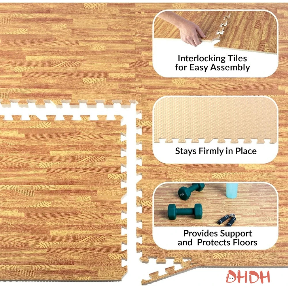 tapis sol mousse eva interlocking bois marron clair beige moderne fitness yoga