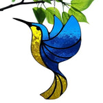 pendant oiseau suspendu vert jaune bleu artisanal tiffany motifs géométriques translucides chambre maison jardin