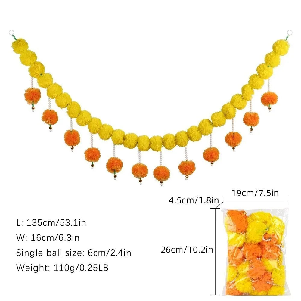 guirlandes decoratives fleurs marigolds jaune orange rouge decoration diwali festif traditionnel