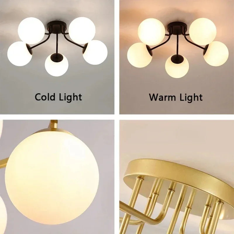 plafonnier moderne or noir boules translucides contemporain éclairage intérieur invisible led chambre salon