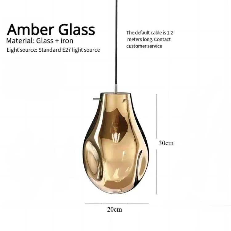 Suspension lumineuse moderne verre transparent doré bleu ampoules filament minimaliste