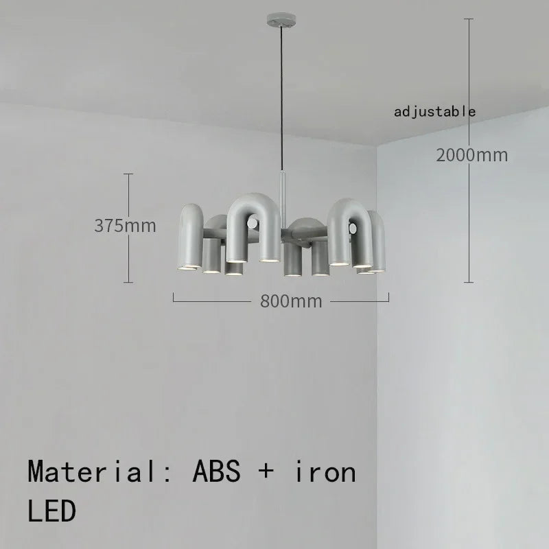 Suspension lumineuse moderne tubulaire contemporaine gris noir rouge ampoules intégrées