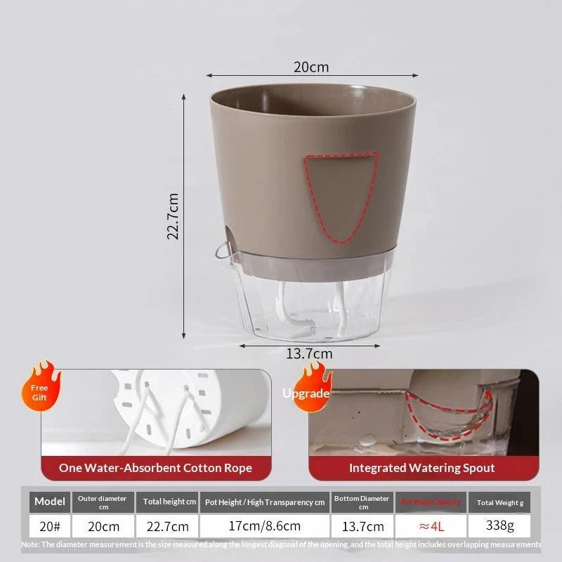 pots plantes auto arrosants intérieur plastique blanc beige gris transparent