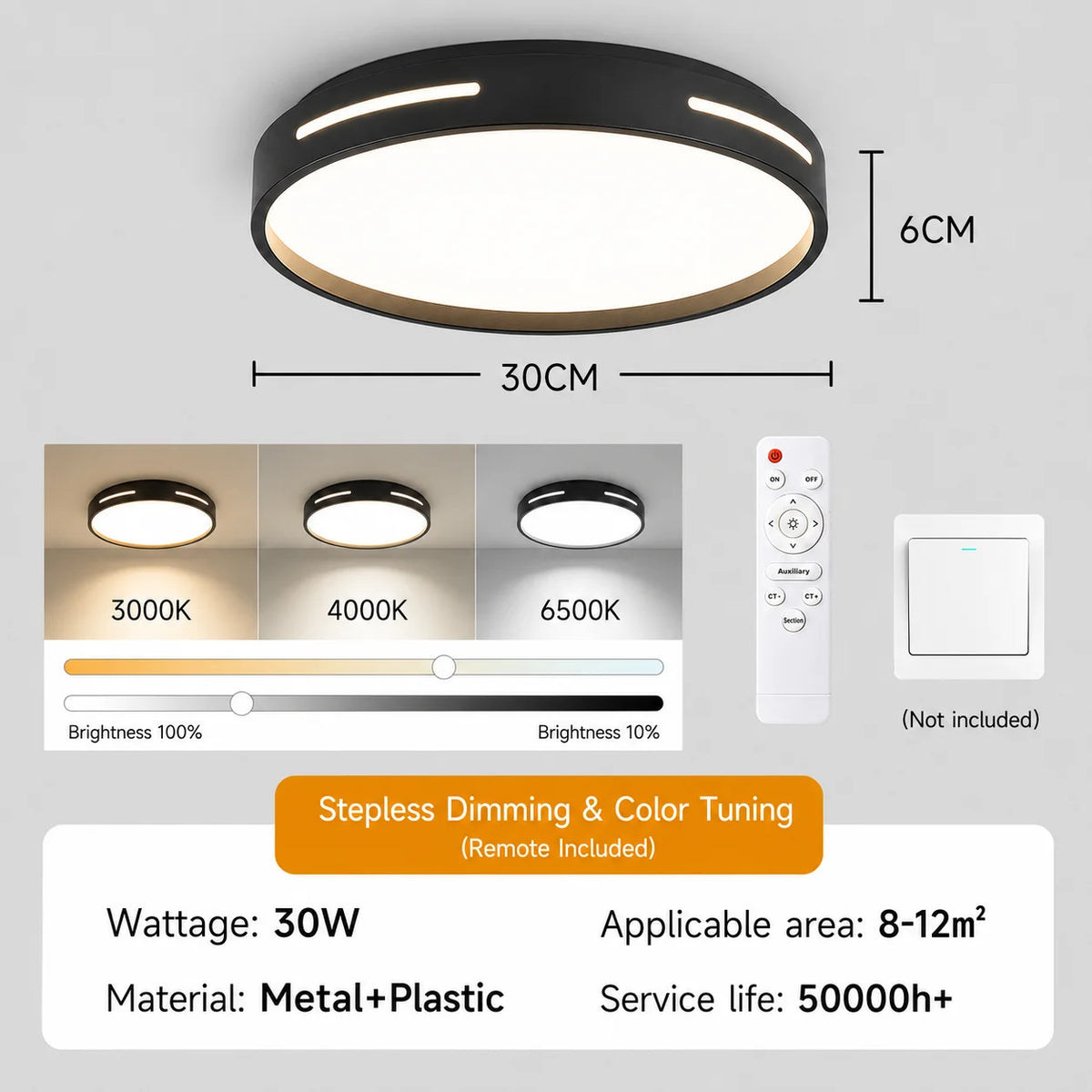lampe moderne télécommande led noir blanc minimaliste fixations vis