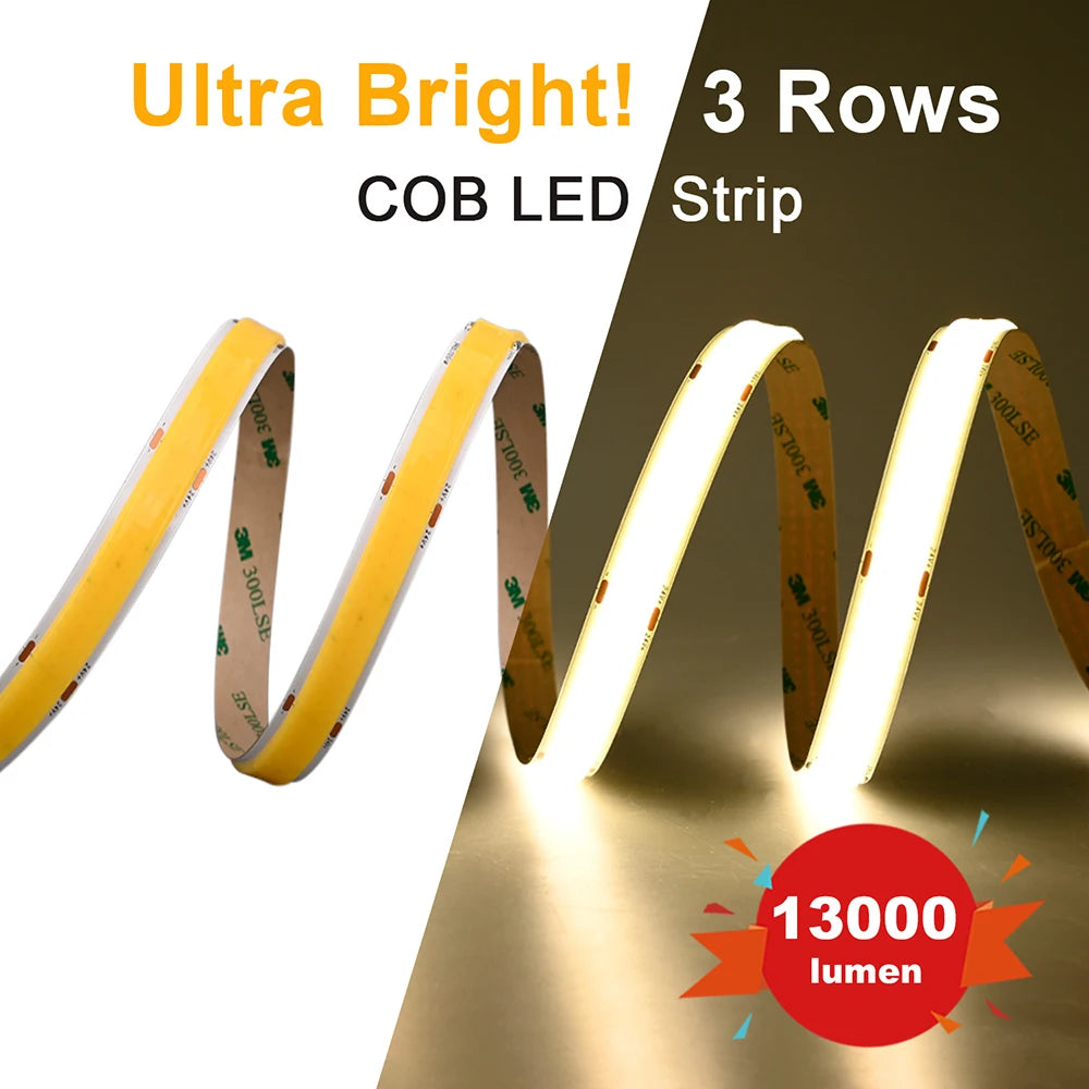 ruban led cob blanc 3000k 4000k 6500k 960leds adhésif moderne 24v 5000h