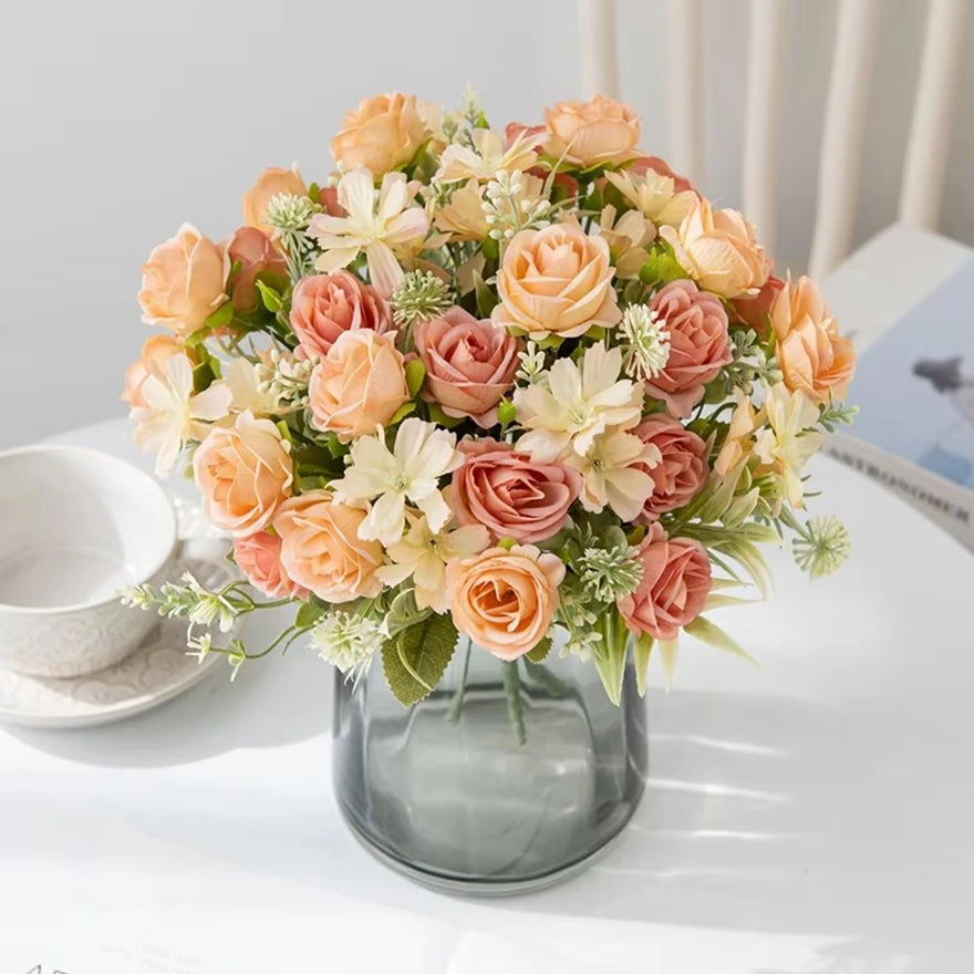 bouquet fleurs artificielles roses soie mariage décoration extérieur intérieur moderne minimaliste