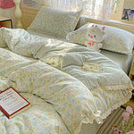 ensemble literie fleuri coton 100% blanc pastel romantique taies d'oreiller drap plat