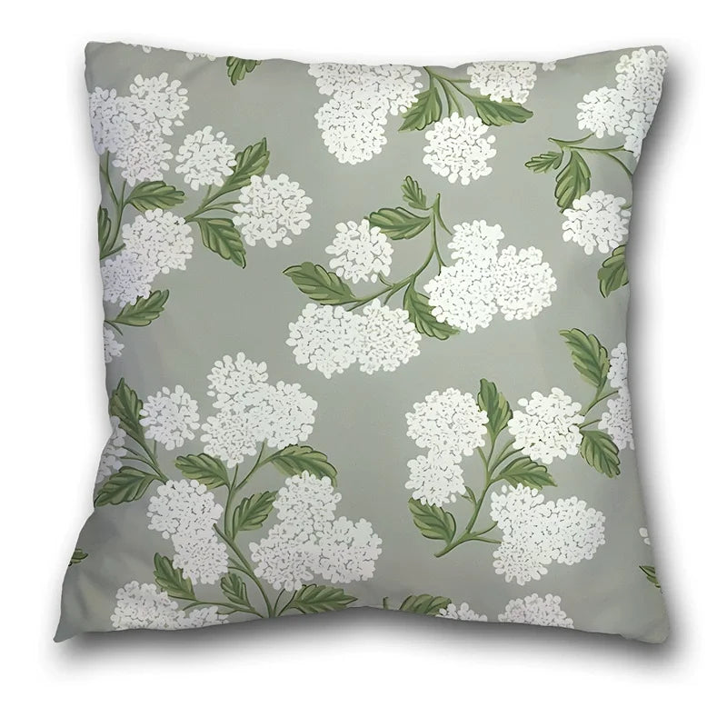taies d'oreiller lin vintage fleurs hortensia non toxiques respectueux environnement hôtelière 450x450mm
