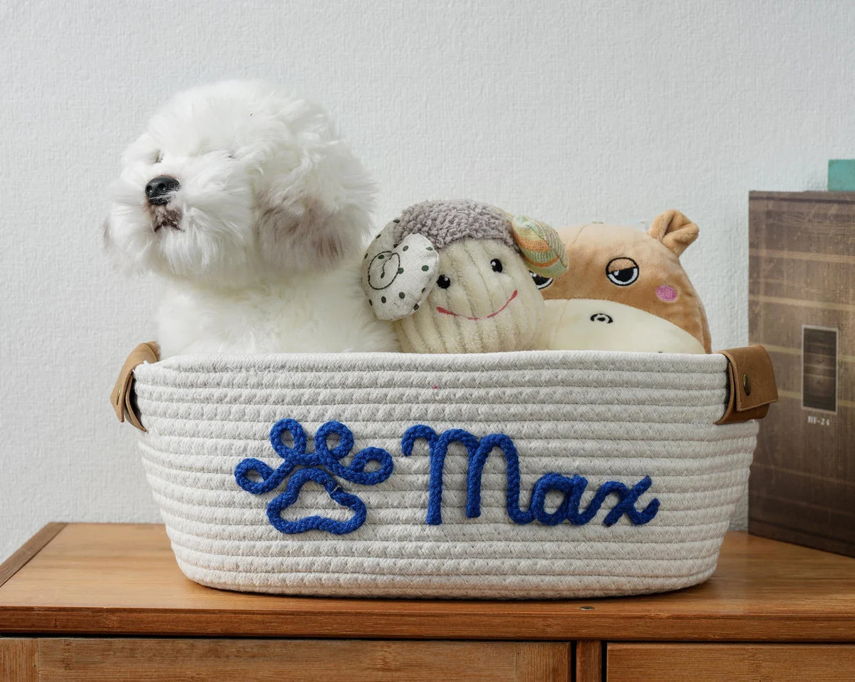panier moderne confortable peluche coton embroidery couleurs blanc gris rose vert rouge marron poignées