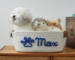 panier moderne confortable peluche coton embroidery couleurs blanc gris rose vert rouge marron poignées