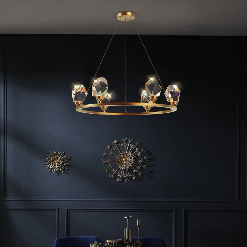 Lustre en cristal design postmodern vue de dessous