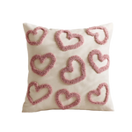 taies d'oreiller coeurs brodés blanc rouge rose pâle artisanal fermeture éclair opaques lit polyester