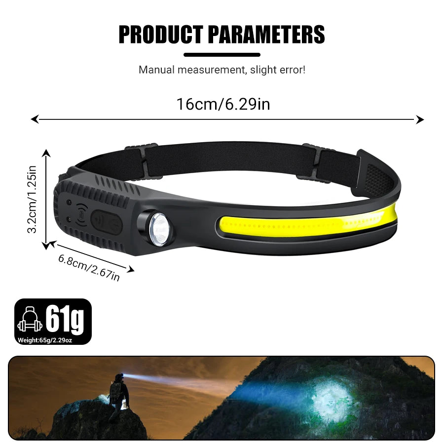 lampe frontale noire jaune rayures moderne ceinture ajustable ipx4 waterproof 10 modes 230 degré