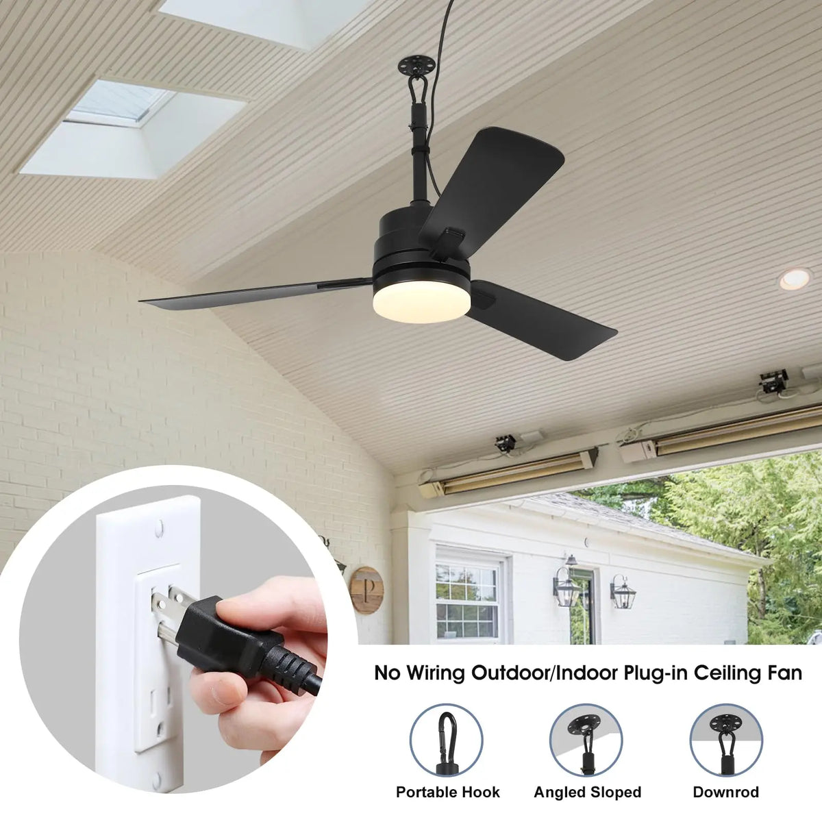 ventilateur moderne noir lumière led télécommande modes vitesse reversible memoire
