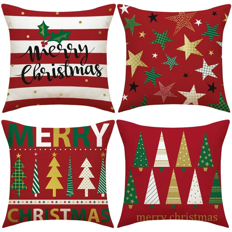 coussins carreaux rouge blanc vert doré sapins étoiles adhésifs décor noël traditionnel festive