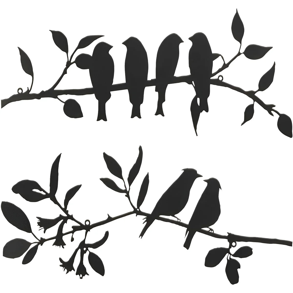 Détail des oiseaux et feuilles en métal noir