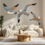 décoration murale moderne oiseaux marin bois rayures horizontales beige bleu brun