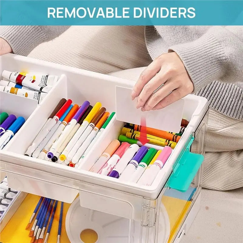 organisateur outils rangement boîte transparente livres crayons feutres pâte modeler amovible modernes arts crafts