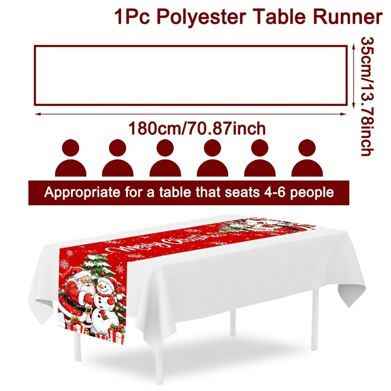 table noël polyester motifs noël père noël renne flocons or rouge blanc hiver traditionnelle